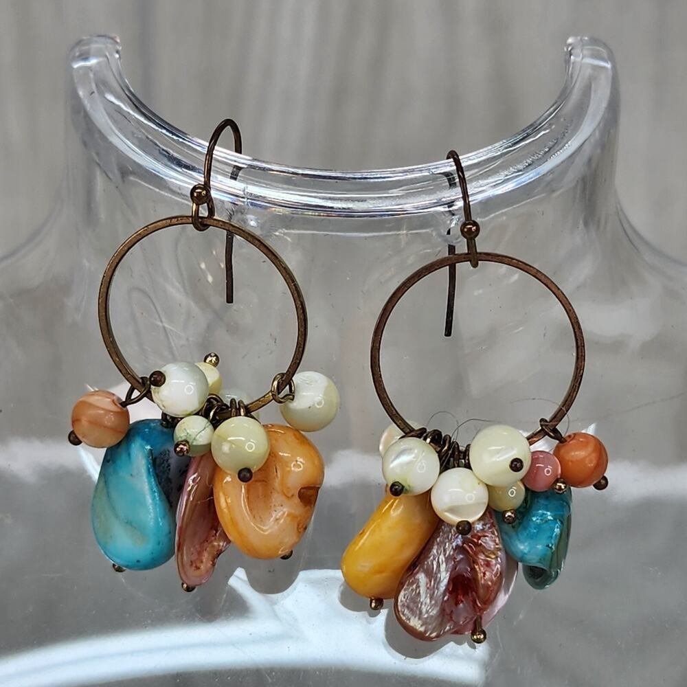 Costume Dangle Earrings Faux Stone Beaded Cluster 2" Casual Statement Drop